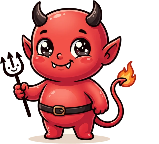 Lil Heathen, a little red devil holding a trident